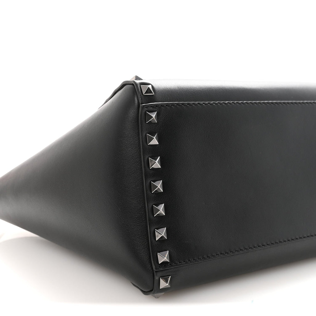 Vitello Small Rockstud Double Handle Tote Black