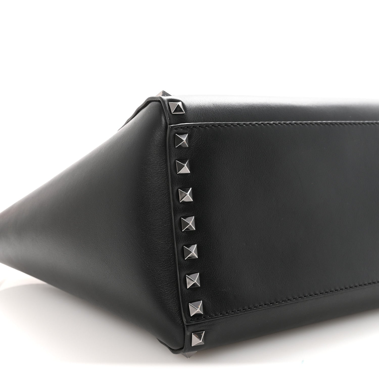 Vitello Small Rockstud Double Handle Tote Black