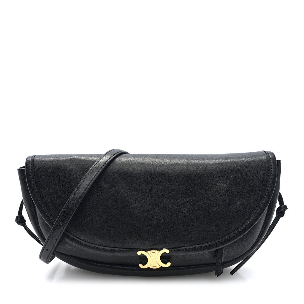 Shiny Lambskin Soft Triomphe Little Half Moon Bag Black