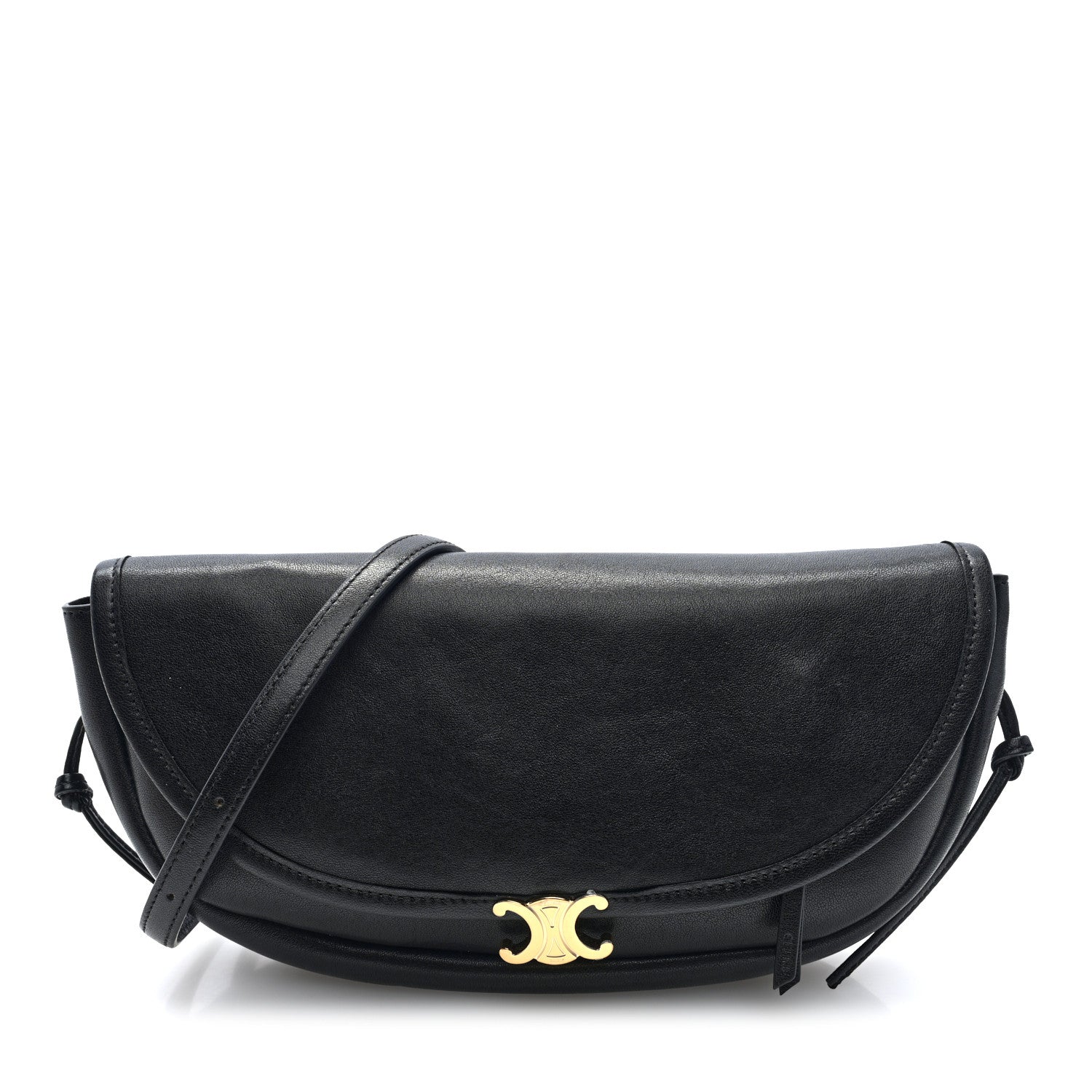 Shiny Lambskin Soft Triomphe Little Half Moon Bag Black