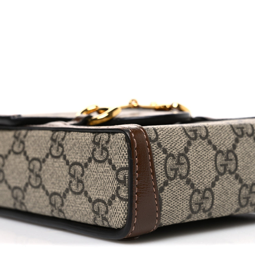 GG Supreme Monogram Mini Horsebit 1955 Crossbody Bag Beige Brown Sugar