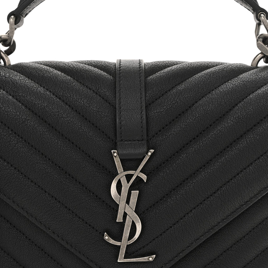 Sheepskin Matelasse Chevron Monogram Medium College Bag Black