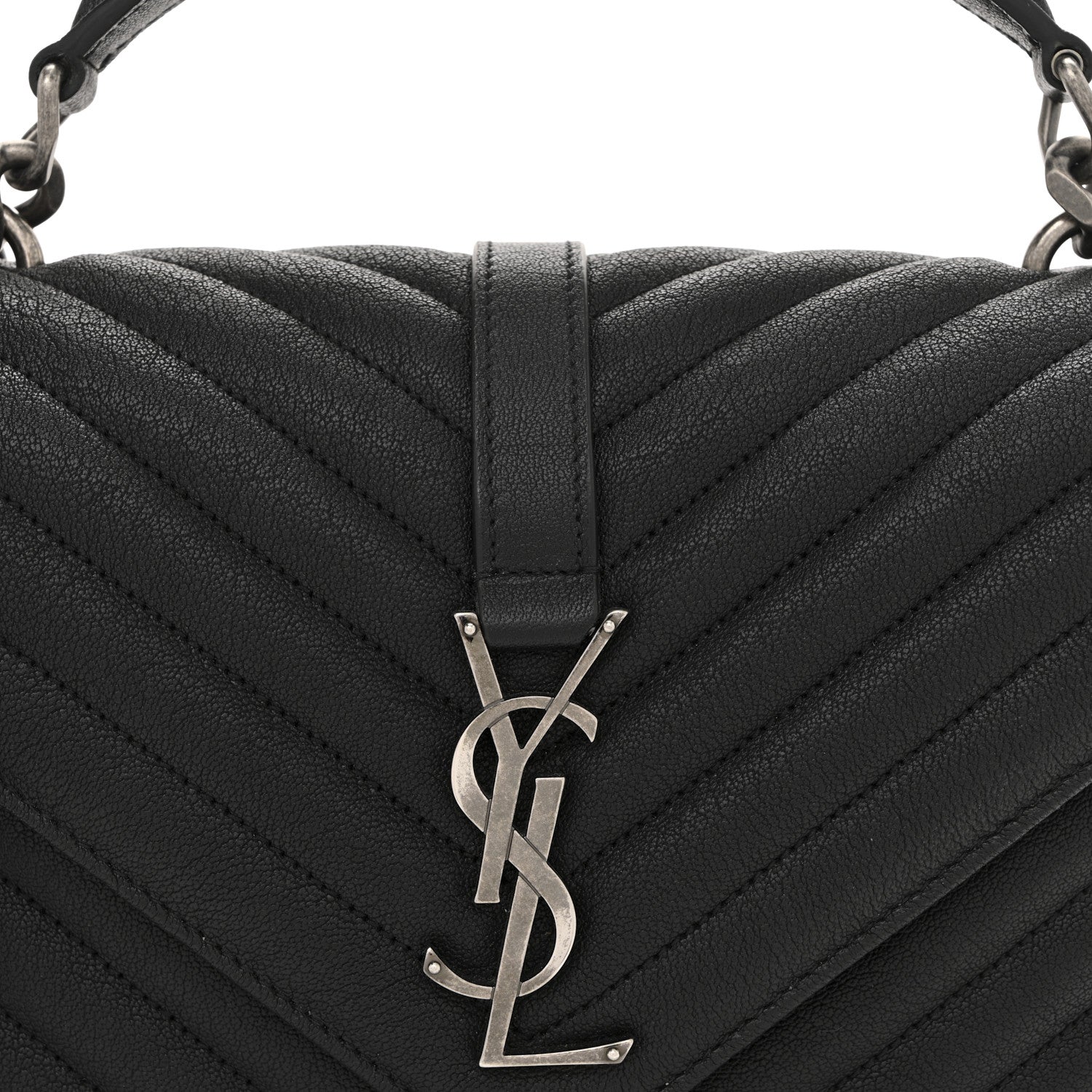 Sheepskin Matelasse Chevron Monogram Medium College Bag Black