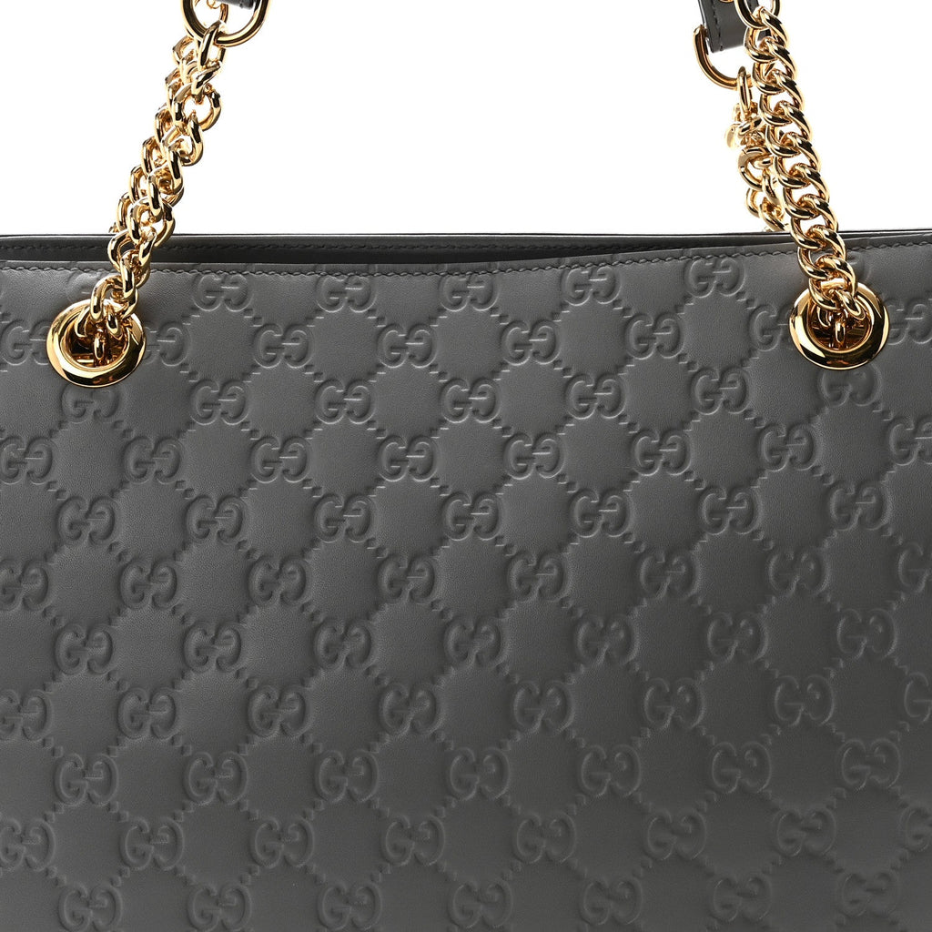 Soft Guccissima Signature Medium Shoulder Tote Bag Deep Grey