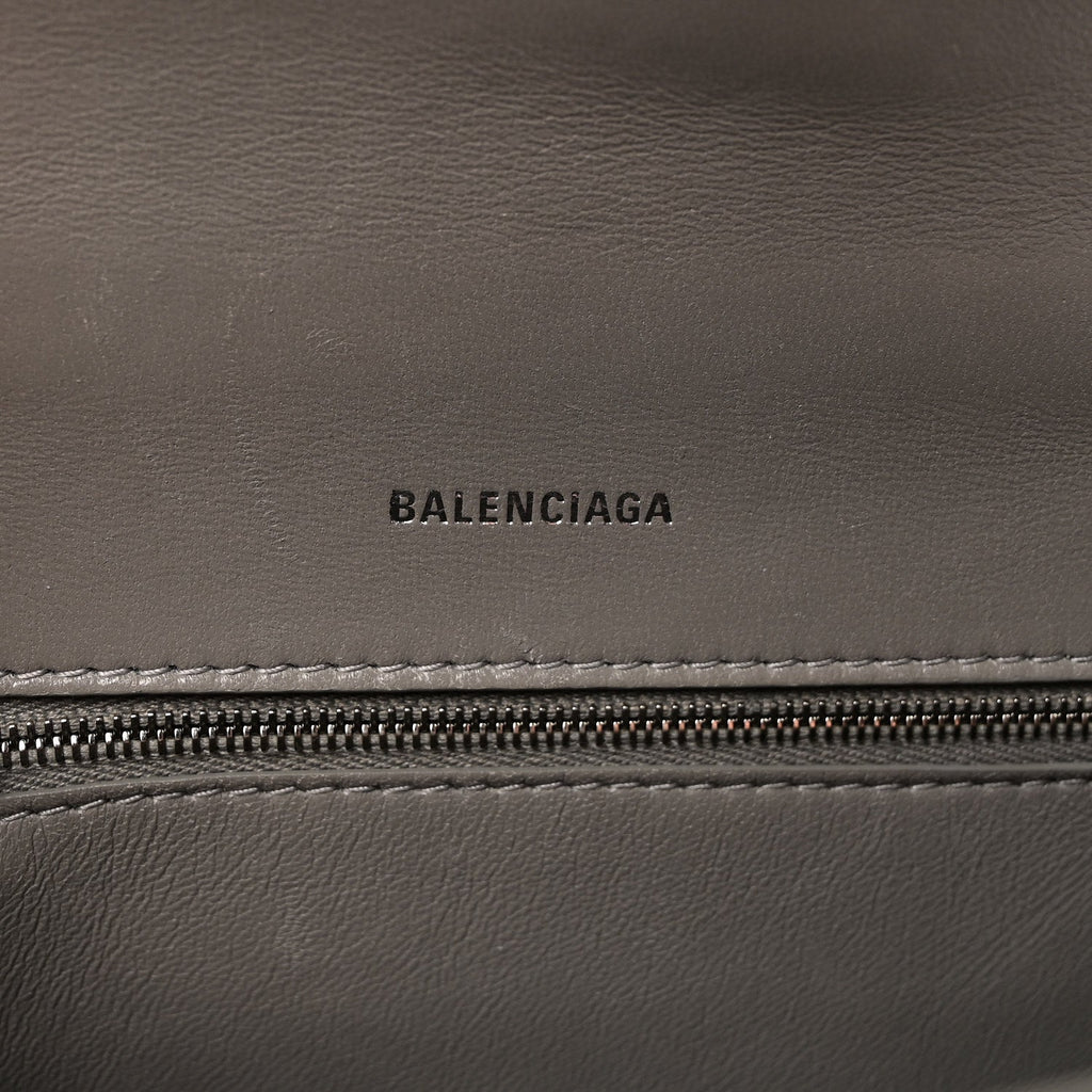 Shiny Calfskin Crocodile Embossed Small Hourglass Top Handle Bag Balenciaga Grey