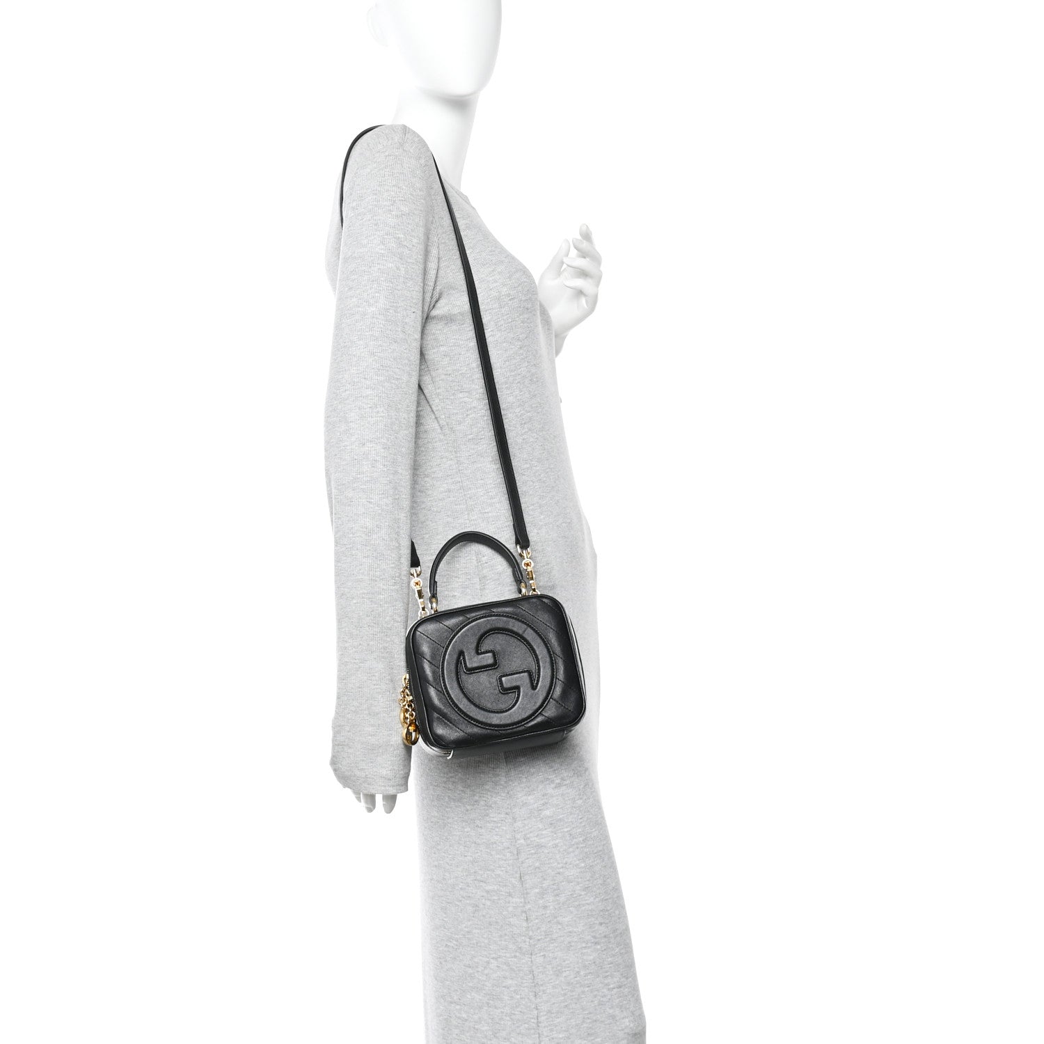 Sakai Be Green Calfskin Diagonal Stitched Blondie Top Handle Bag Black