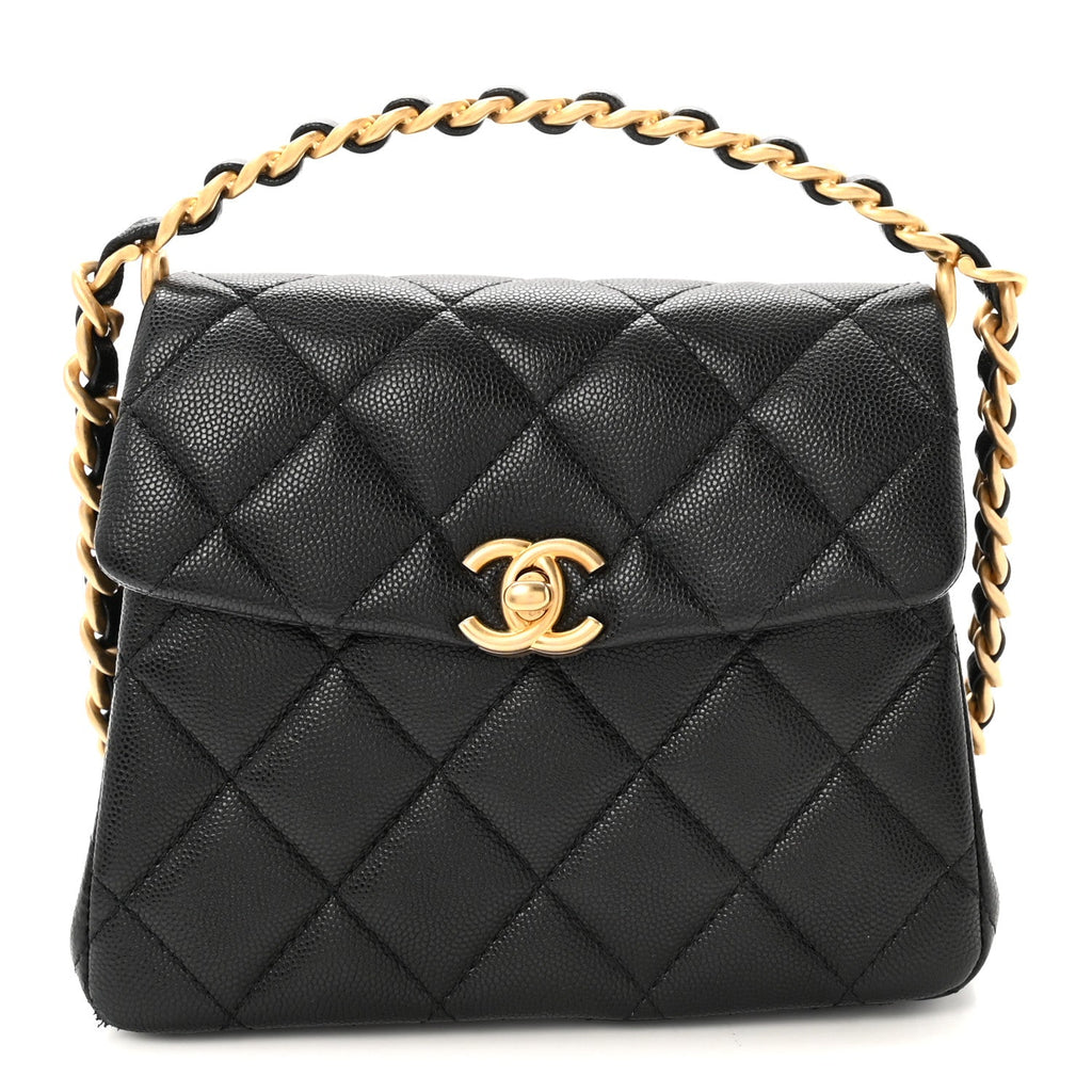 Caviar Quilted 31 Rue Cambon Mini Top Handle Flap Black