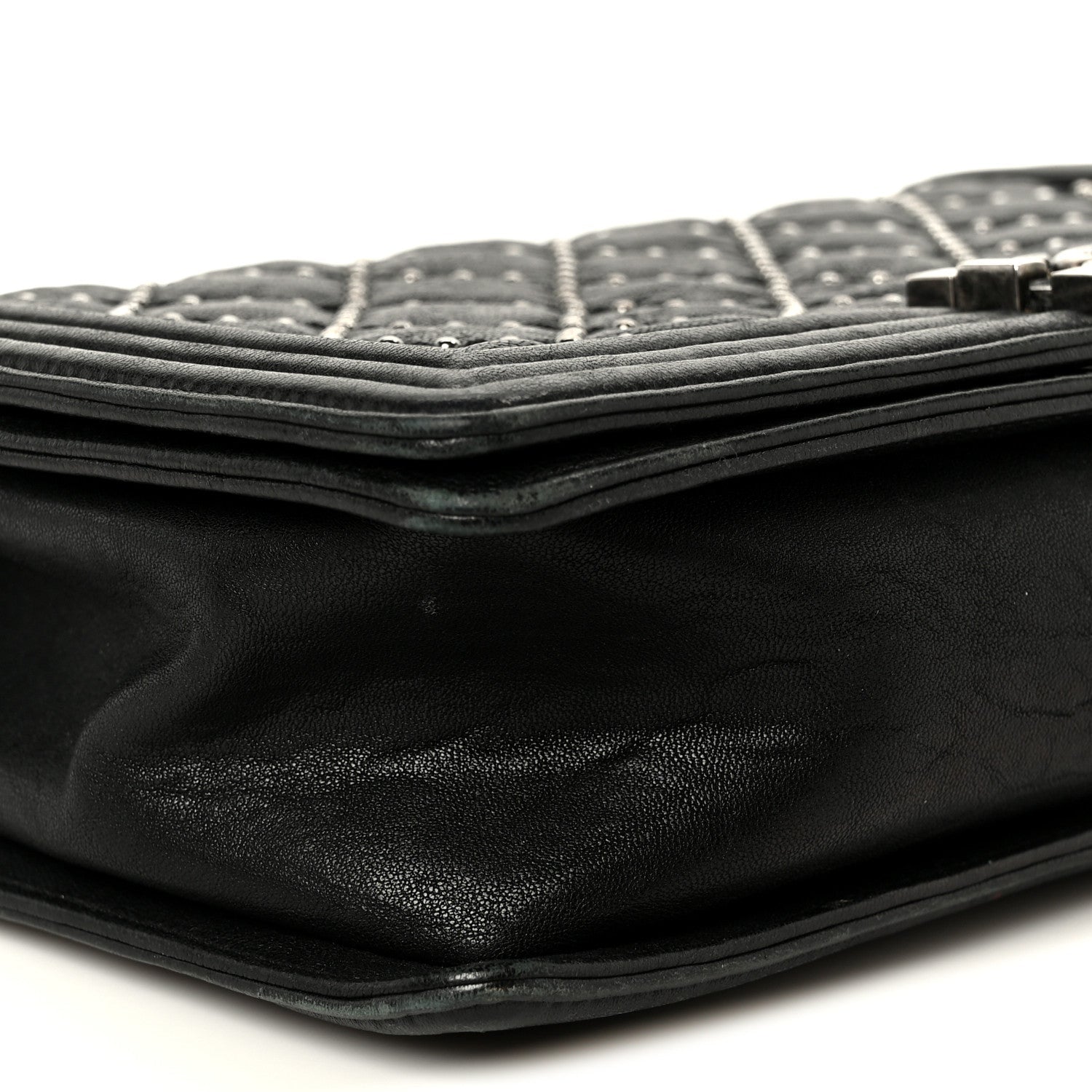 Crumpled Lambskin New Medium Studded Boy Flap Black
