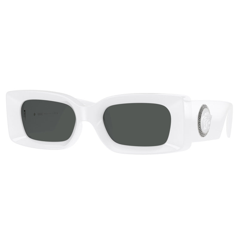 Versace Sunglasses Rectangle Full Rim, White Frame and Dark Grey Lens VE4474U314/87