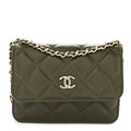 Lambskin Quilted Clutch With Chain Green