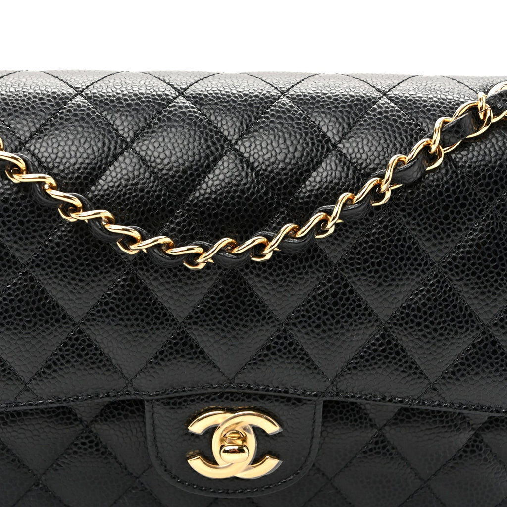 Caviar Quilted Medium Double Flap Black