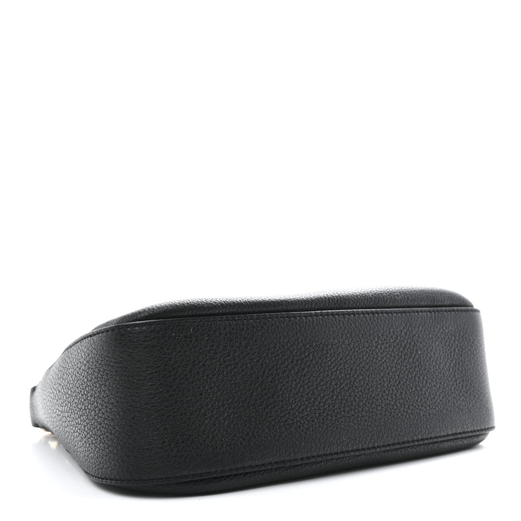 Vitello Daino Soft Zippered Hobo Shoulder Bag Black