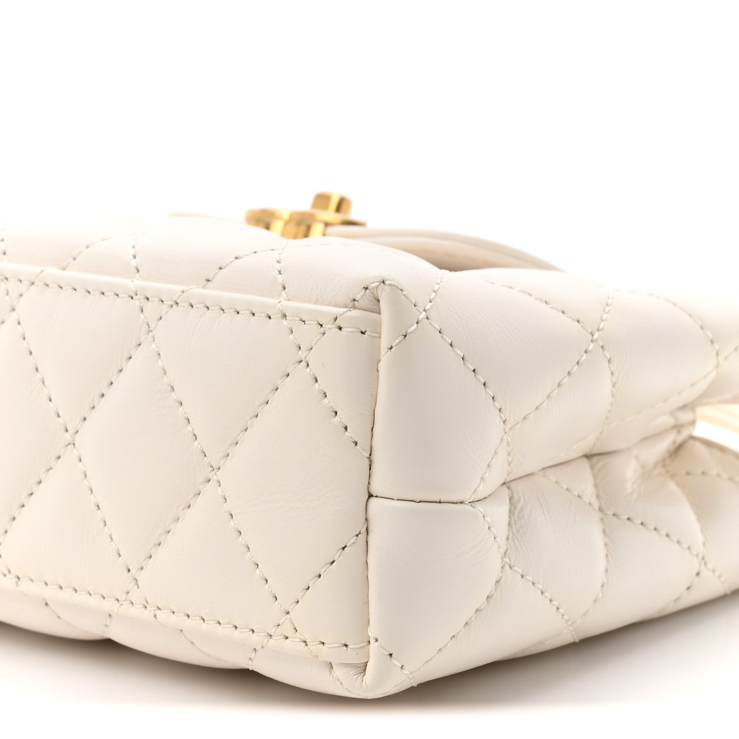 Shiny Aged Calfskin Quilted Nano Kelly Shopper White