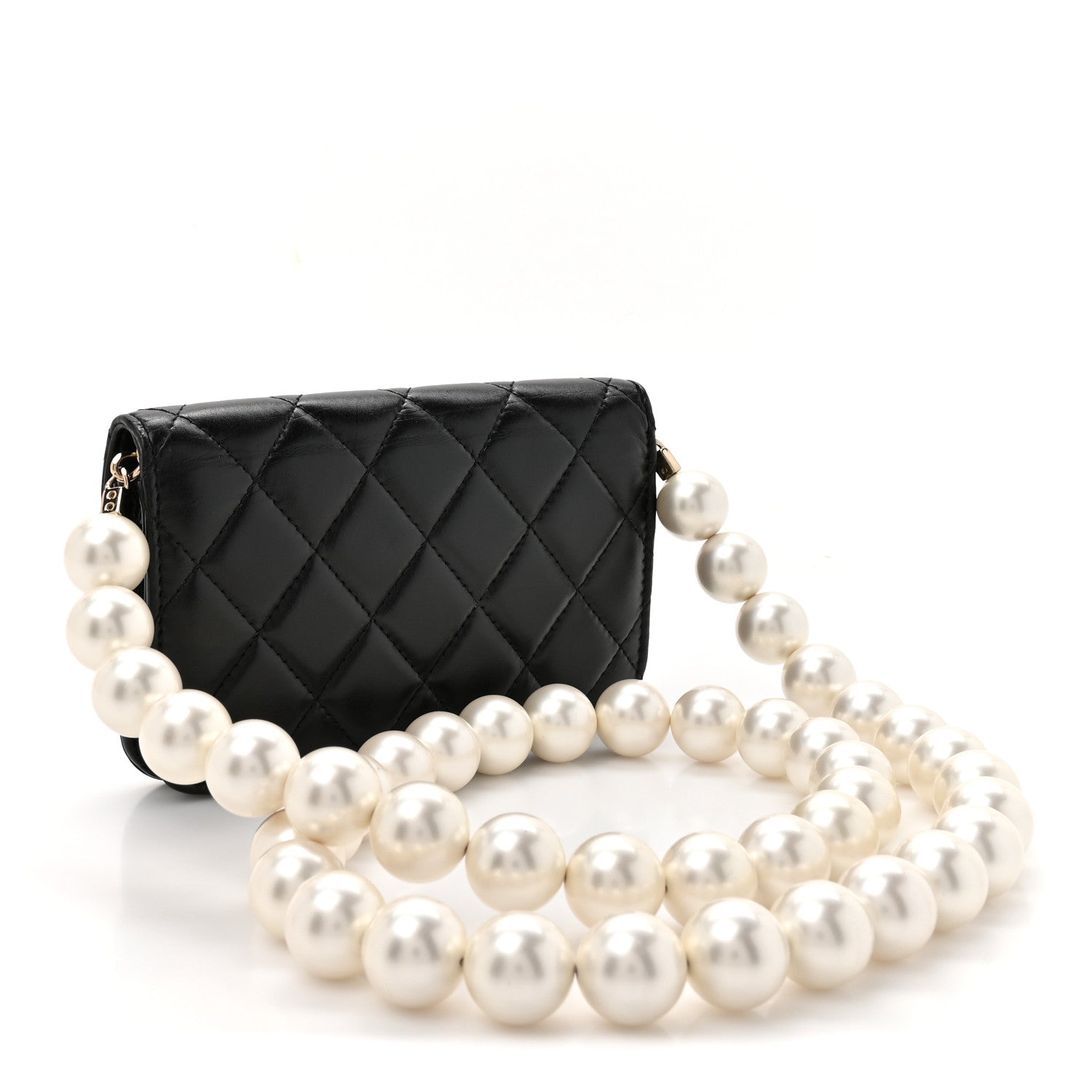 Calfskin Quilted Maxi Pearls Clutch With Chain Black