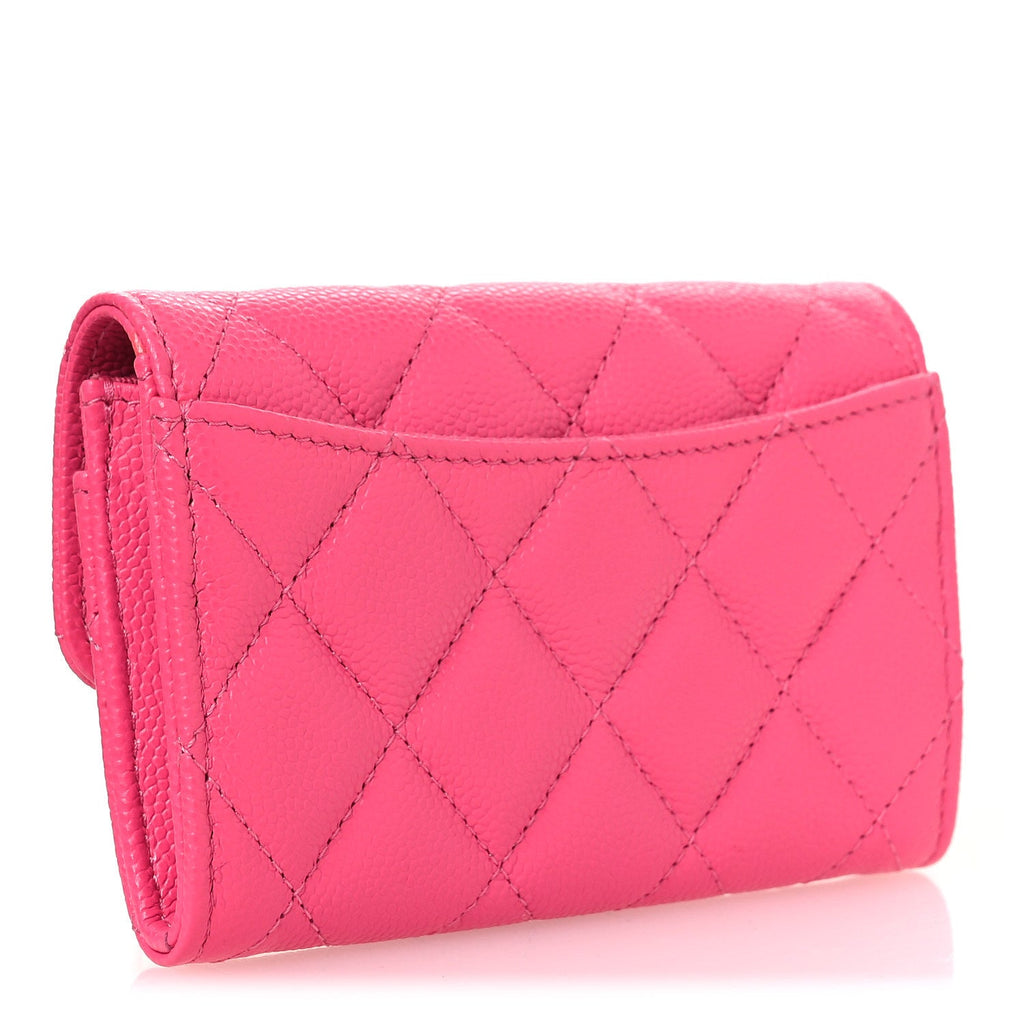 Caviar Quilted Flap Card Holder Wallet Pink