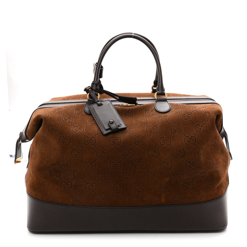 Suede Jumbo GG Debossed Textured Dollar Calfskin Savoy Travel Bag Wood Brown Chocolate