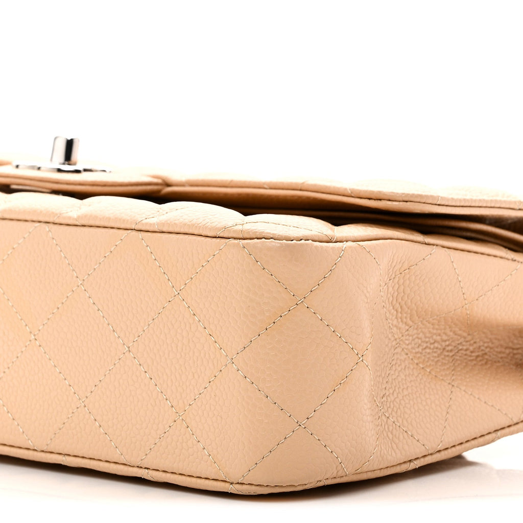 Caviar Quilted Medium Double Flap Beige