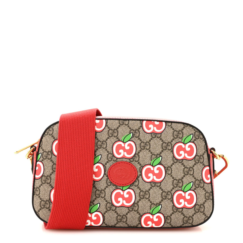 GG Supreme Monogram Apple Small Retro Interlocking G Shoulder Bag Beige Multicolor Lobster Red