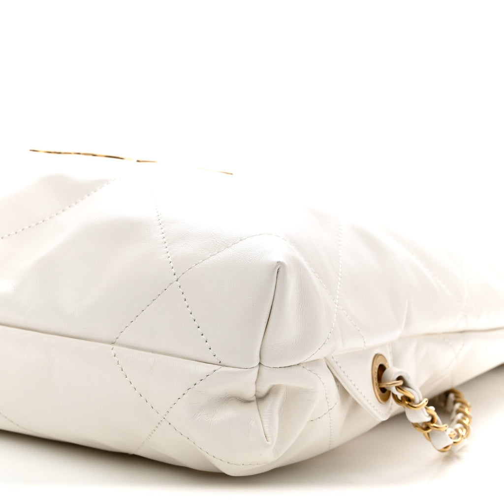 Shiny Calfskin Quilted Chanel 22 Backpack White