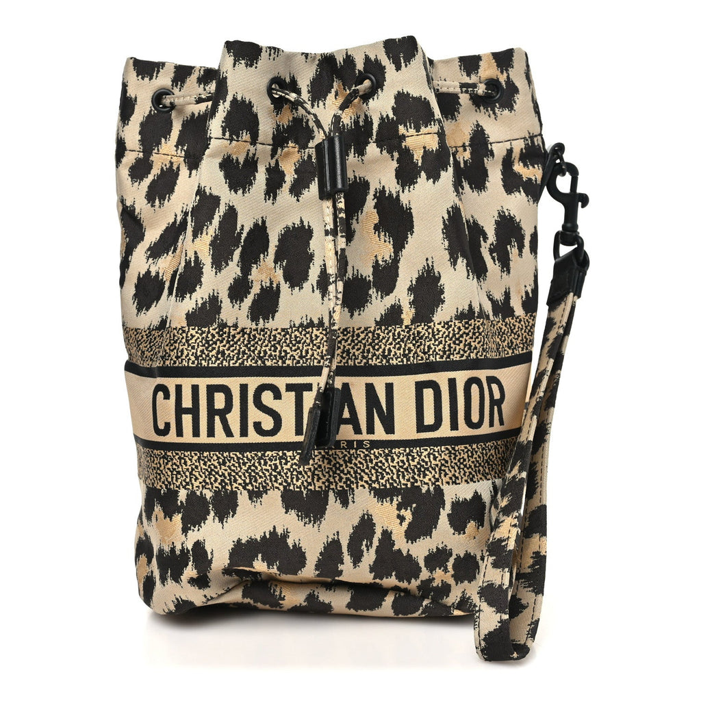 Canvas Mizza Embroidered Leopard DiorTravel Pouch Beige