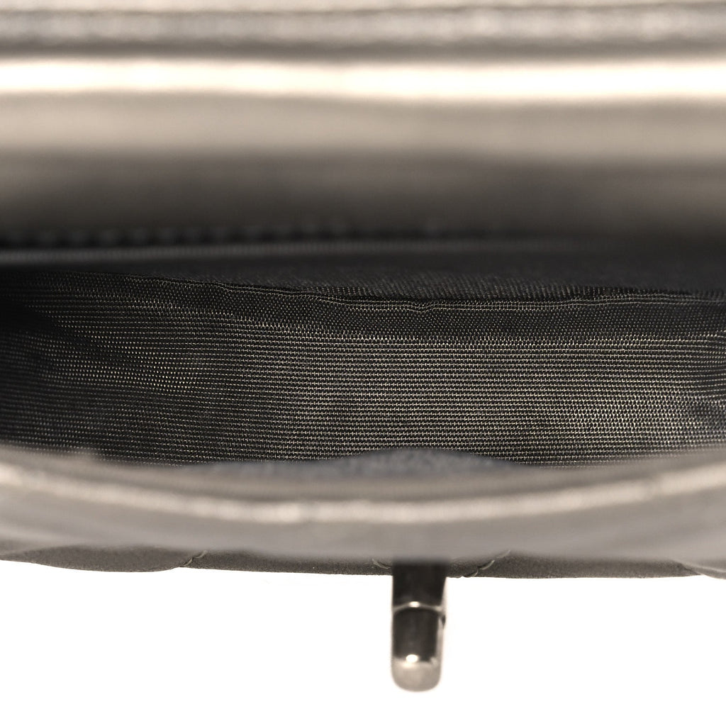 Metallic Calfskin Quilted Mini Coco Mail Clutch Ruthenium