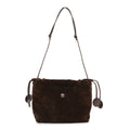Suede Calfskin Quilted Clutch With Strap Dark Brown