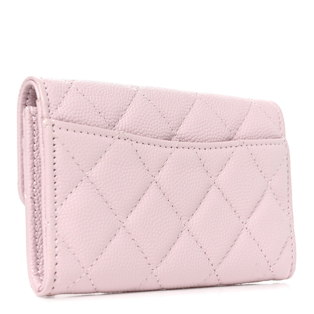 Caviar Quilted Flap Card Holder Wallet Light Pink