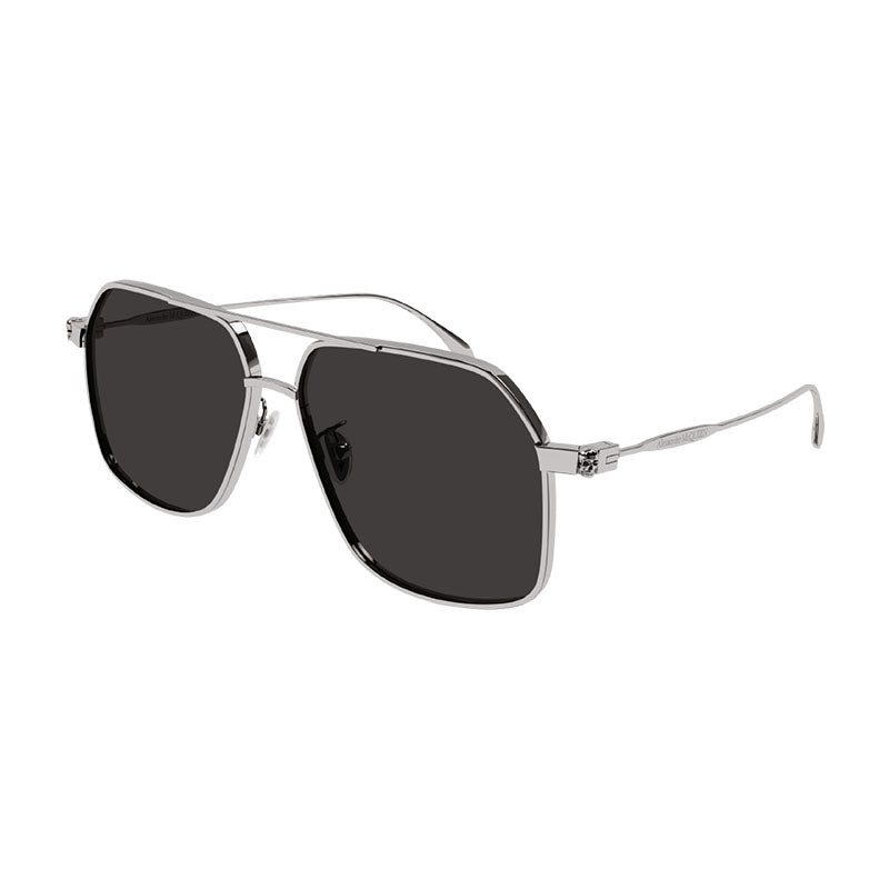 Alexander McQueen Sunglasses Aviator Full Rim, Ruthenium Frame and Grey Lens AM0372S001