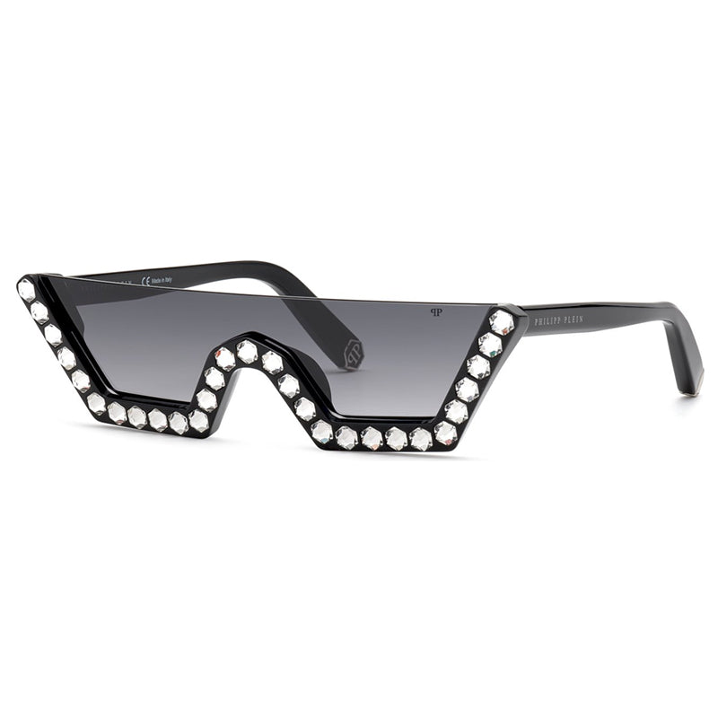 Philipp Plein Sunglasses Shield Semi Rim, Shiny Black Frame and Grey Gradient Lens SPP031S0700
