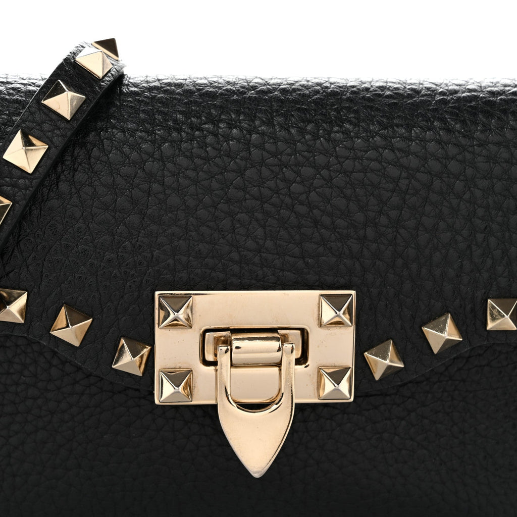 Pebbled Calfskin Rockstud Flip Lock Crossbody Bag Black