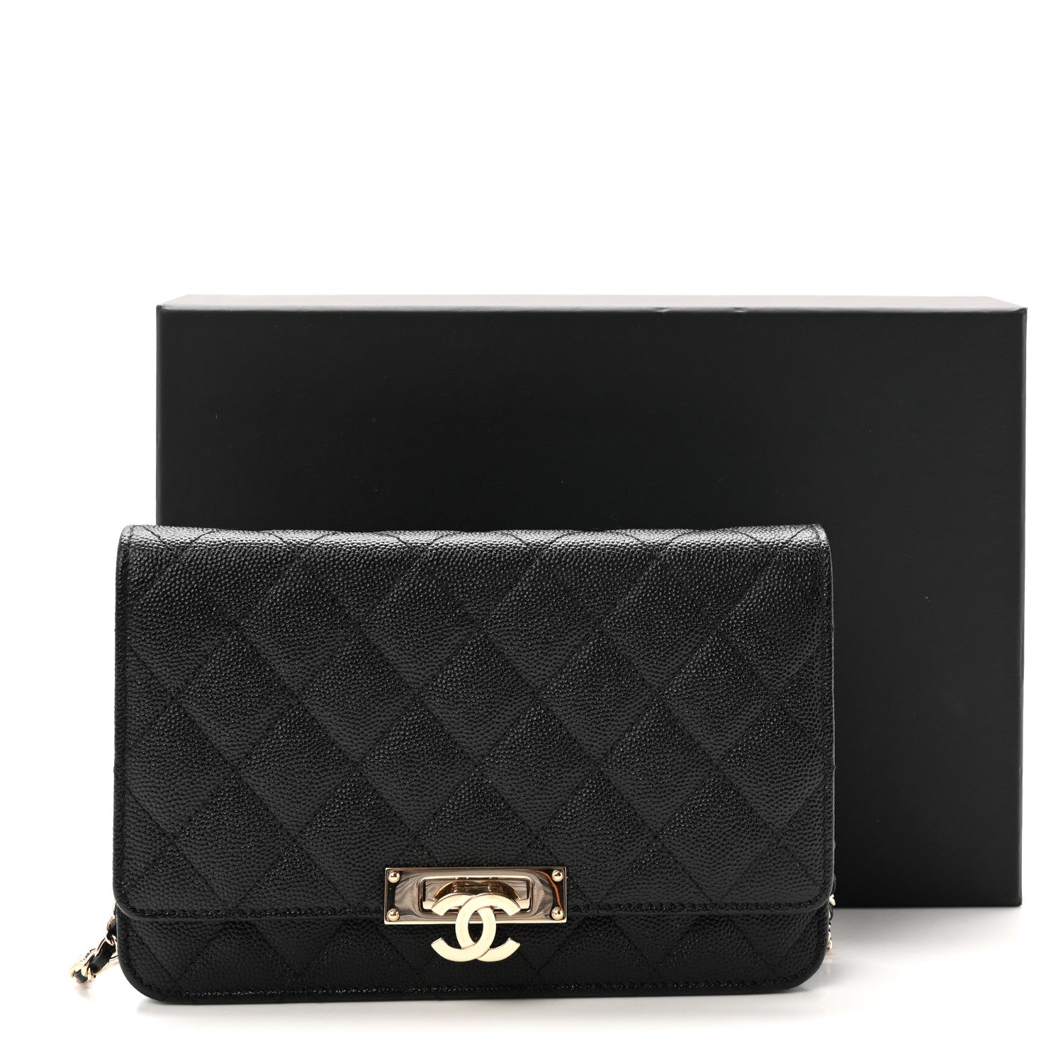 Caviar Quilted Golden Class Wallet On Chain WOC Black