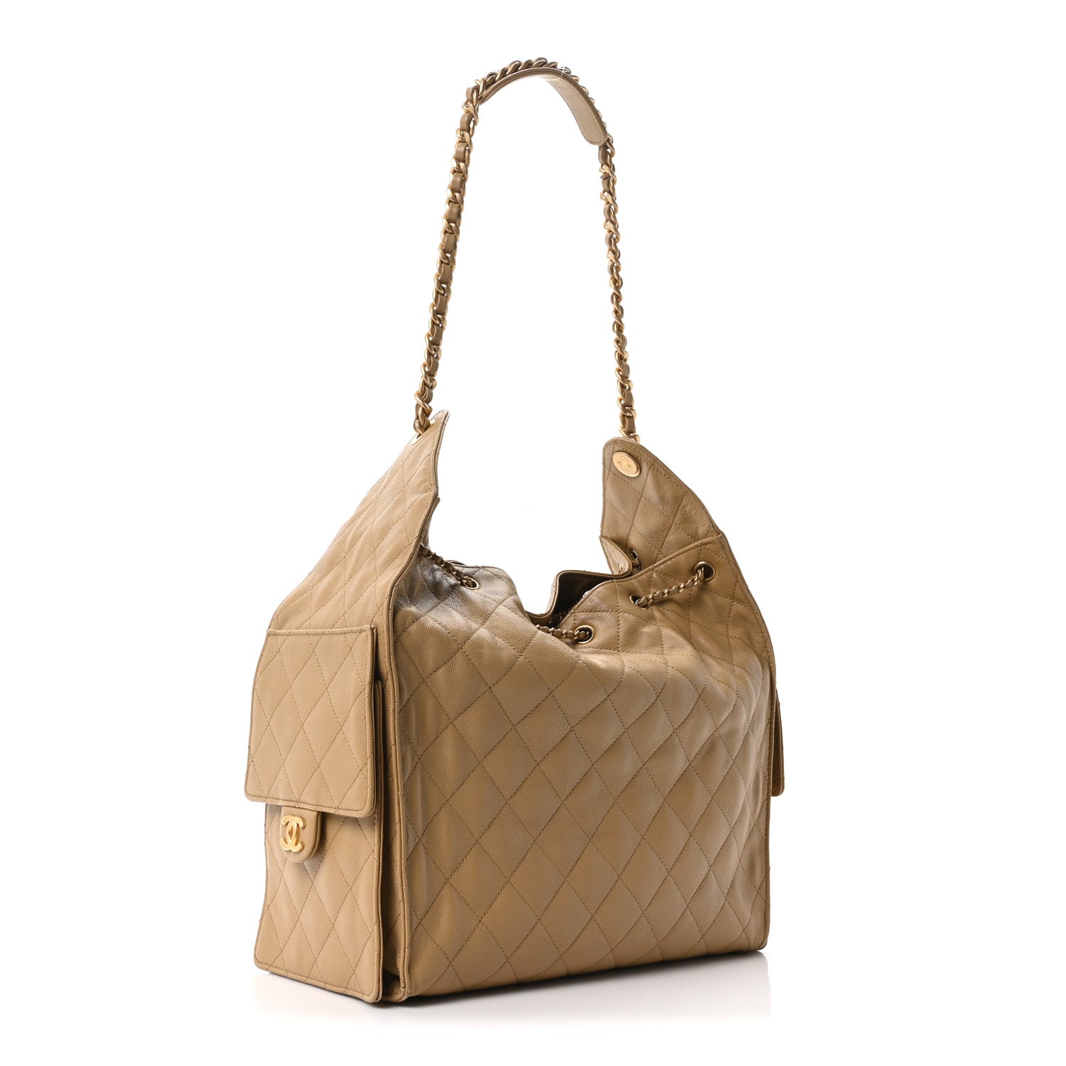 Caviar Quilted Medium Chanel 25 Handbag Dark Beige