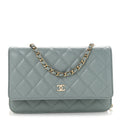 Caviar Quilted Wallet on Chain WOC Light Blue