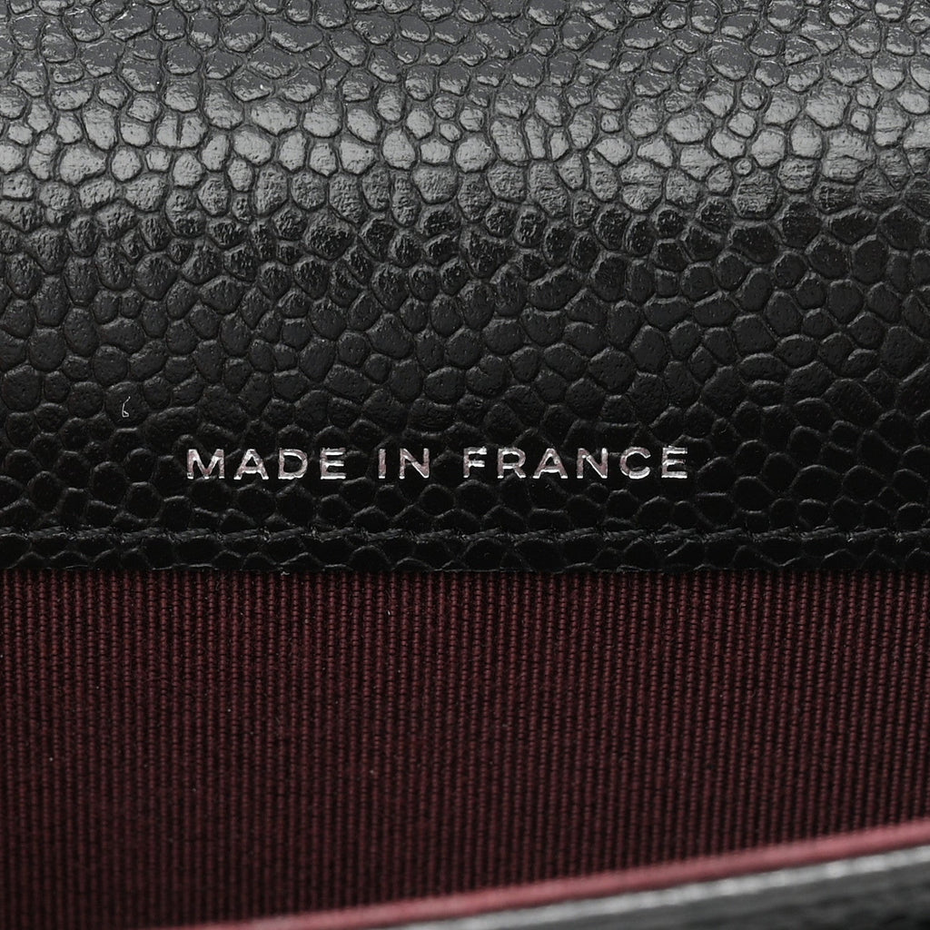Caviar Quilted Flap Card Holder Wallet Black