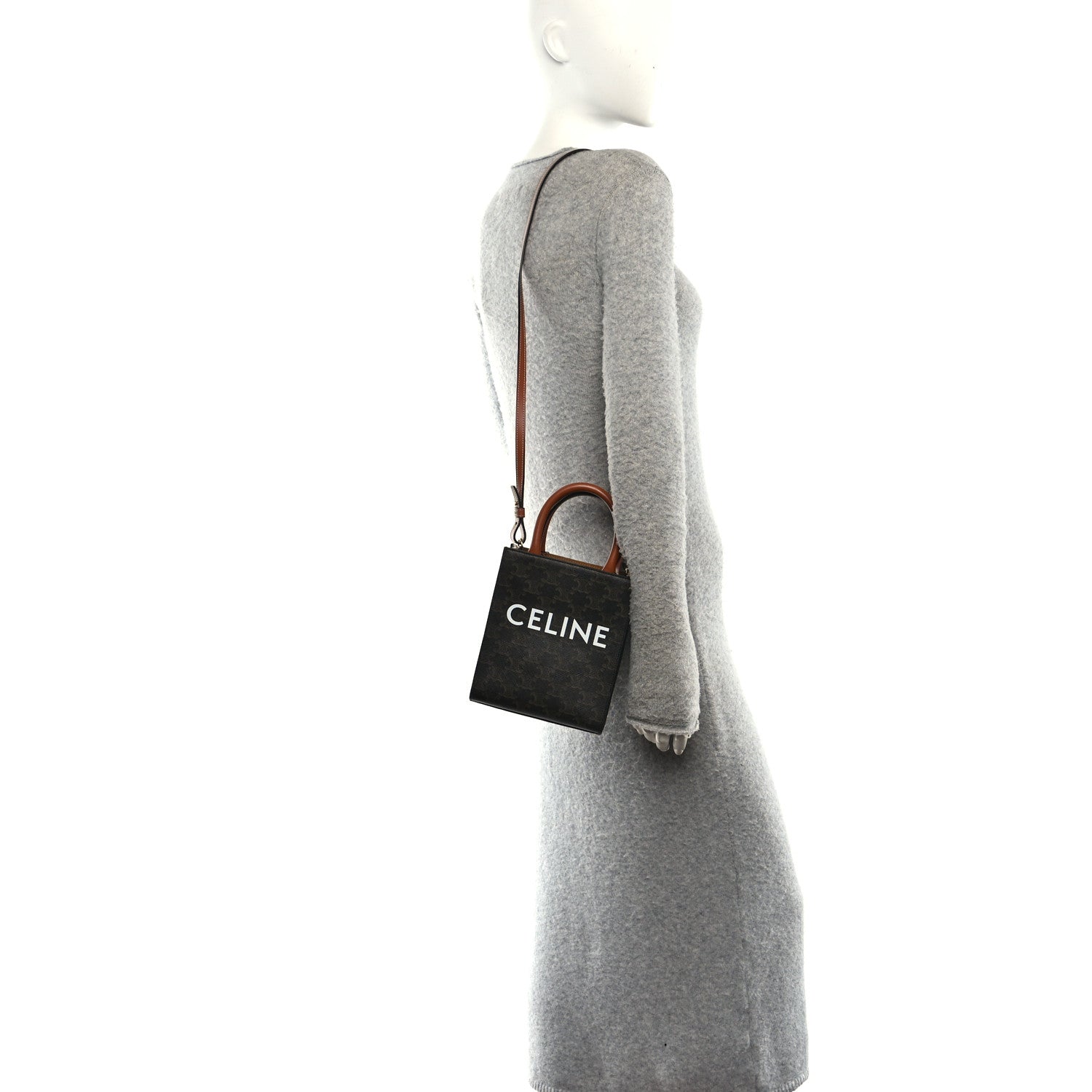 Triomphe Canvas Calfskin Mini Vertical Cabas Tan