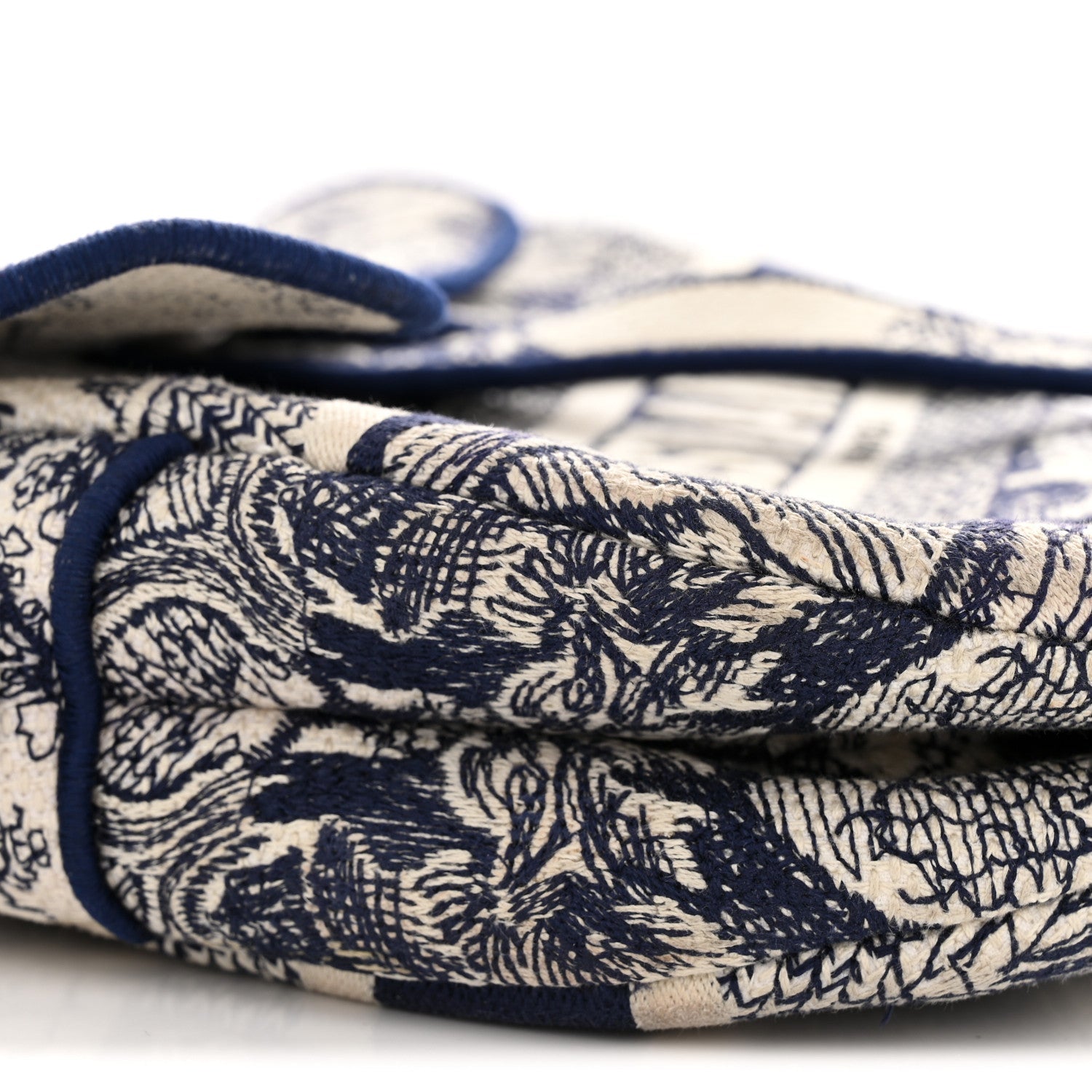 Canvas Embroidered Toile de Jouy Saddle Bag Blue