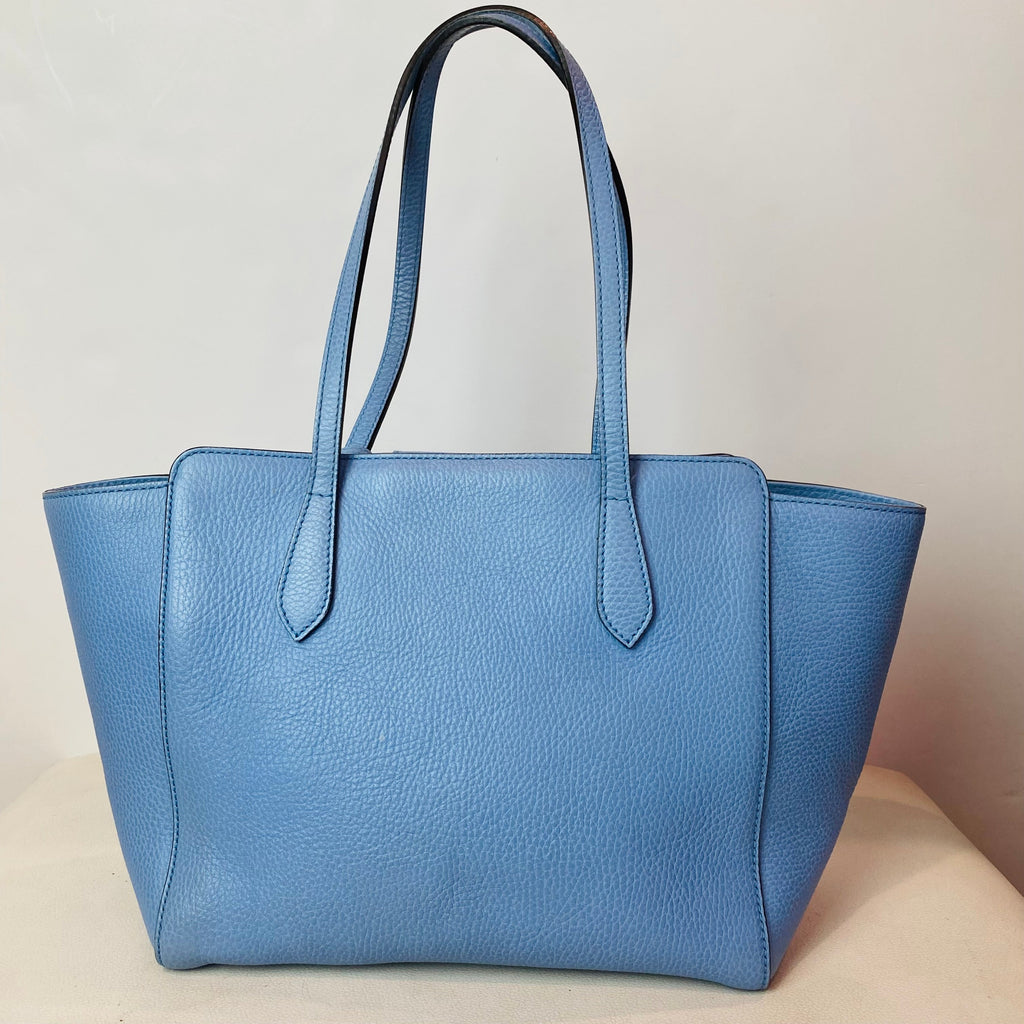 GUCCI Swing Medium Leather Tote Shoulder Bag Light Blue