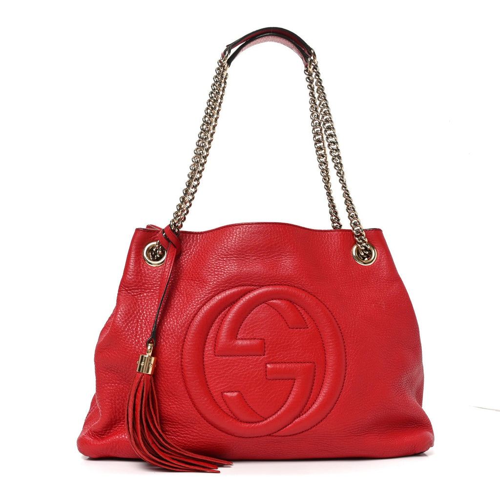 Pebbled Calfskin Medium Soho Chain Shoulder Bag Tabasco Red