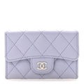 Caviar Quilted Flap Card Holder Wallet Light Purple
