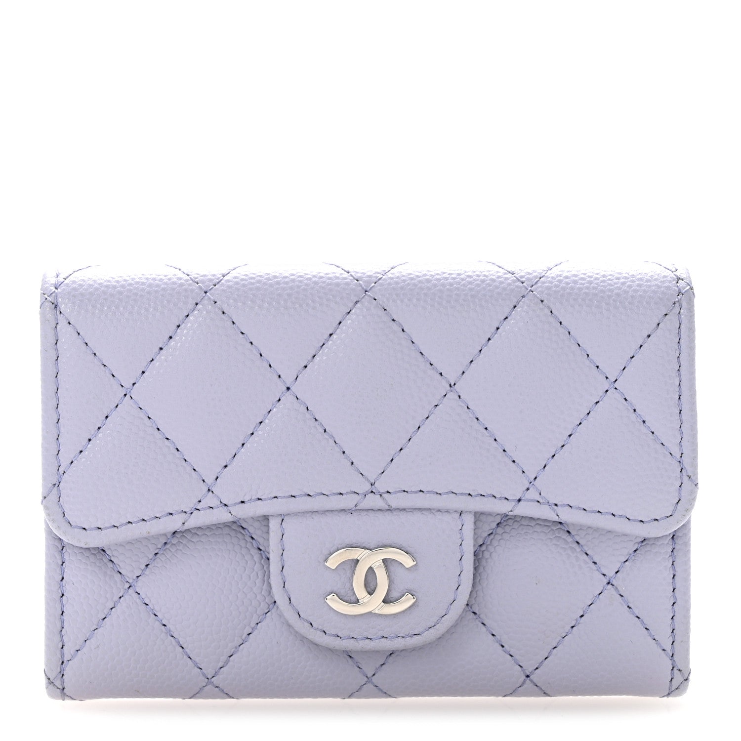 Caviar Quilted Flap Card Holder Wallet Light Purple