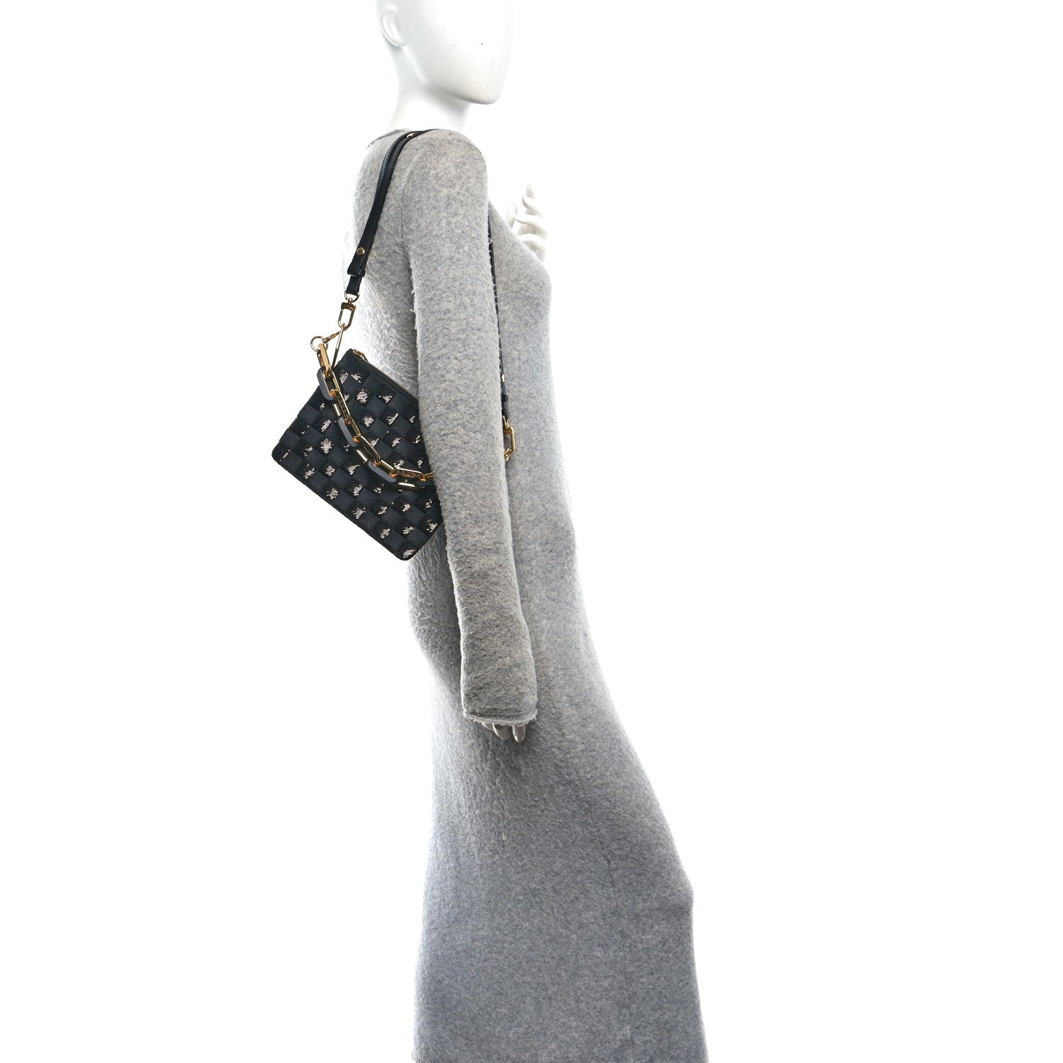 Satin Sequin Embroidered Damier Coussin BB Black