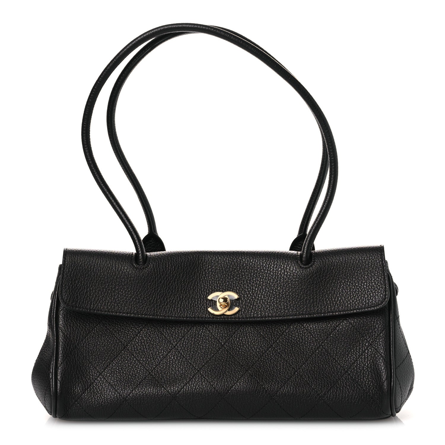 Grained Calfskin Stitched Urban Essentials Small Shopping Bag Black