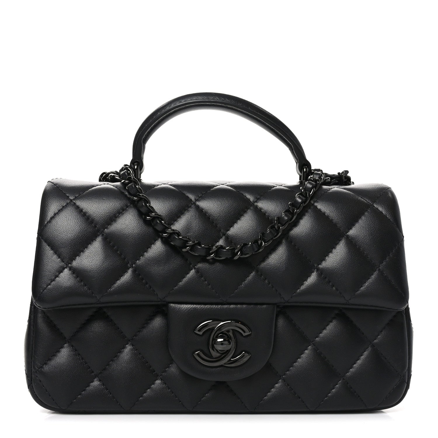 Lambskin Quilted Mini Top Handle Rectangular Flap So Black