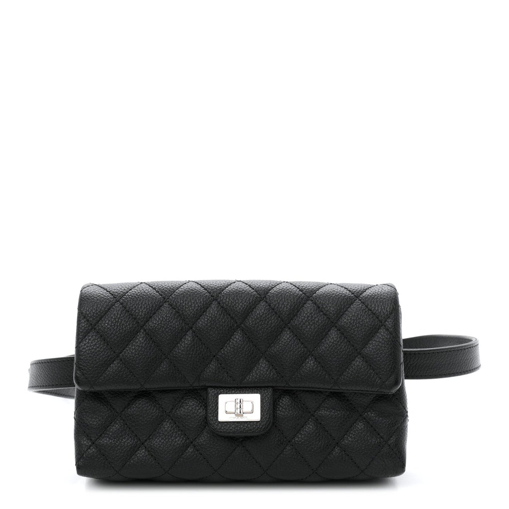 Grained Calfskin Quilted 2.55 Reissue Flap Belt Bag Clutch Black