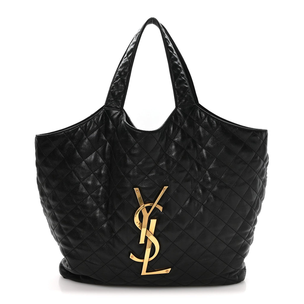 Lambskin Quilted Maxi Icare Shopping Tote Black