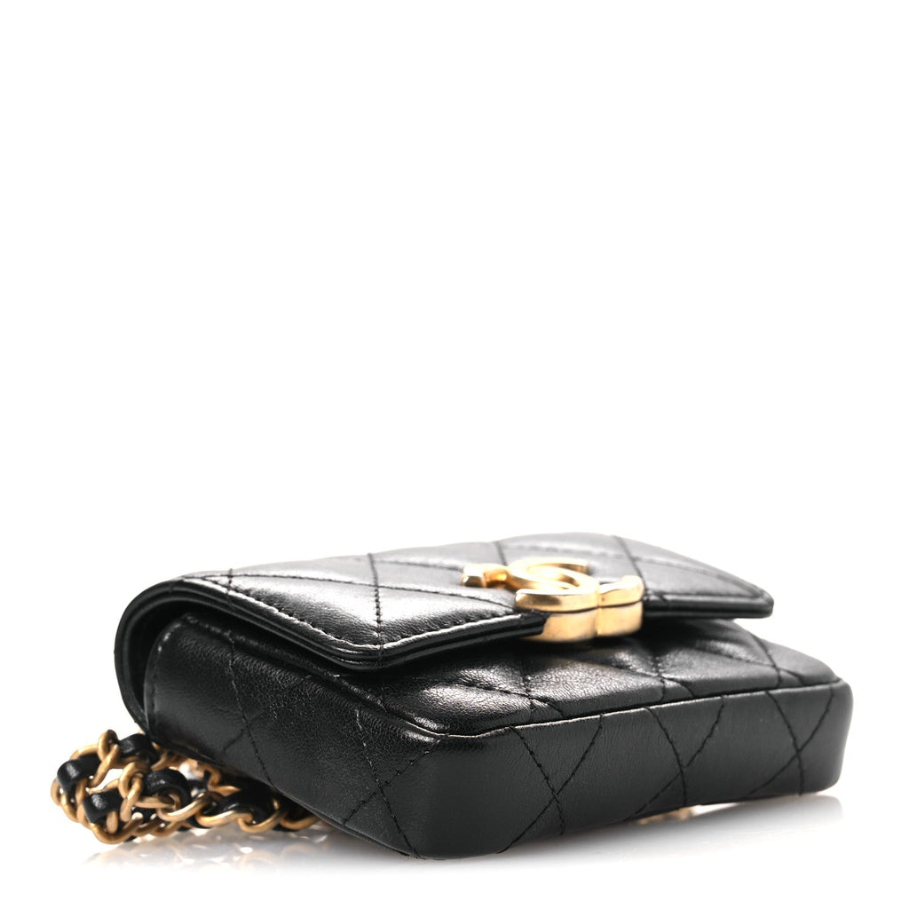 Lambskin Quilted Flap Chain Belt Bag Black