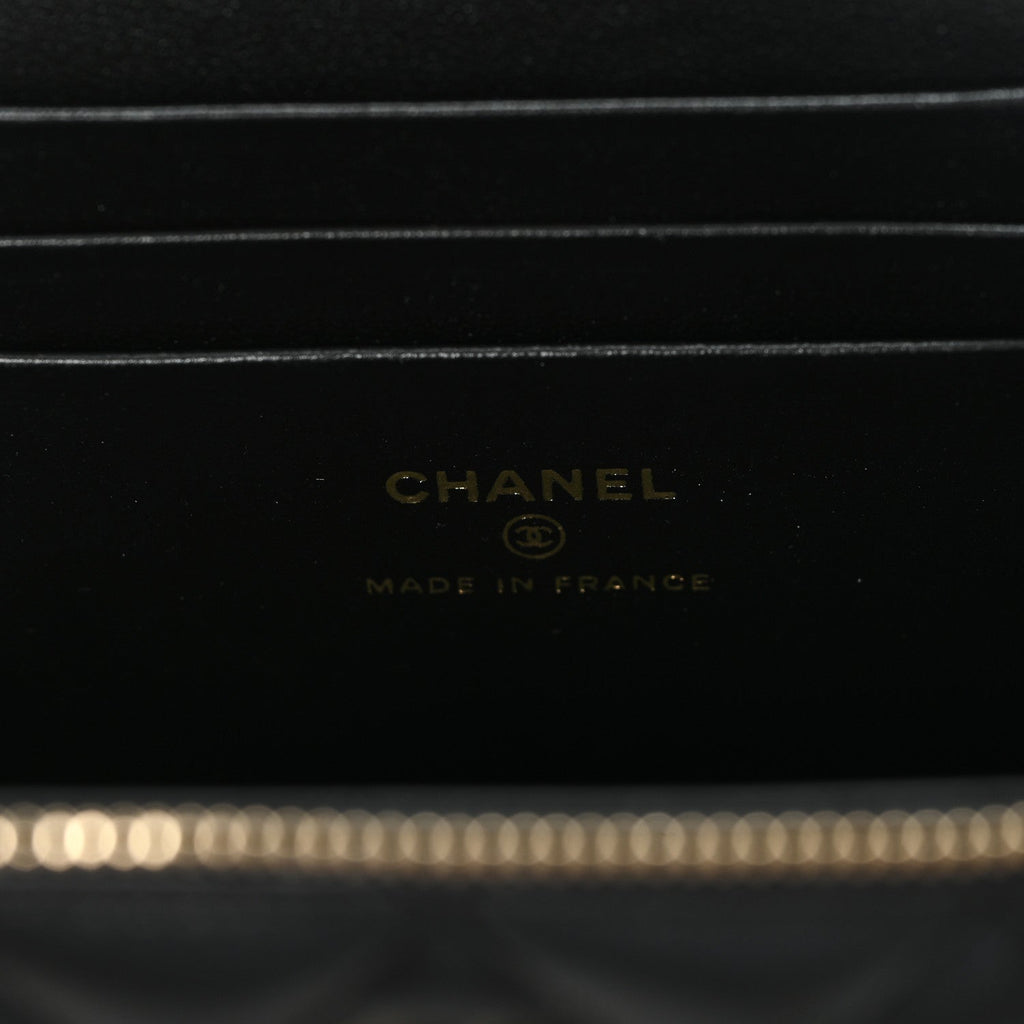 Lambskin Quilted Small Top Handle Vanity Case With Chain Black