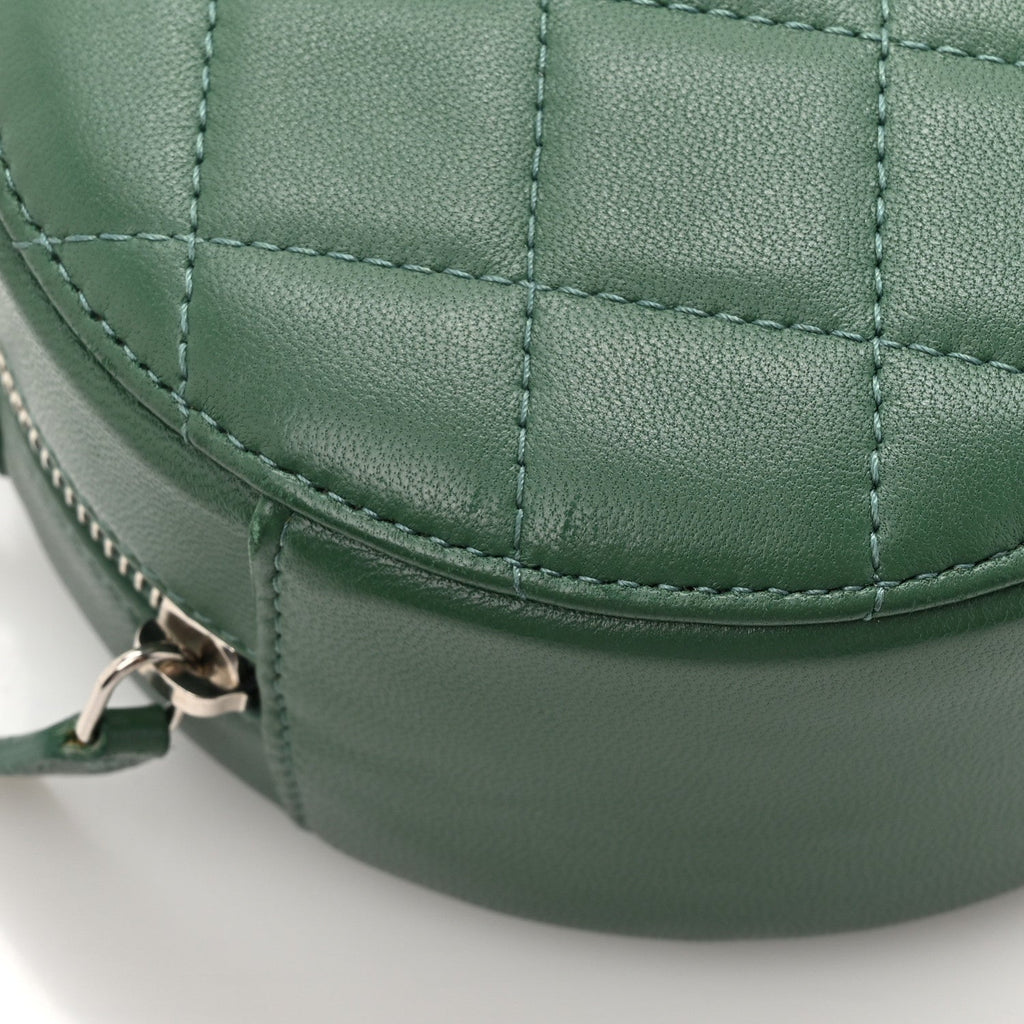 Lambskin Quilted Round Clutch With Chain Green