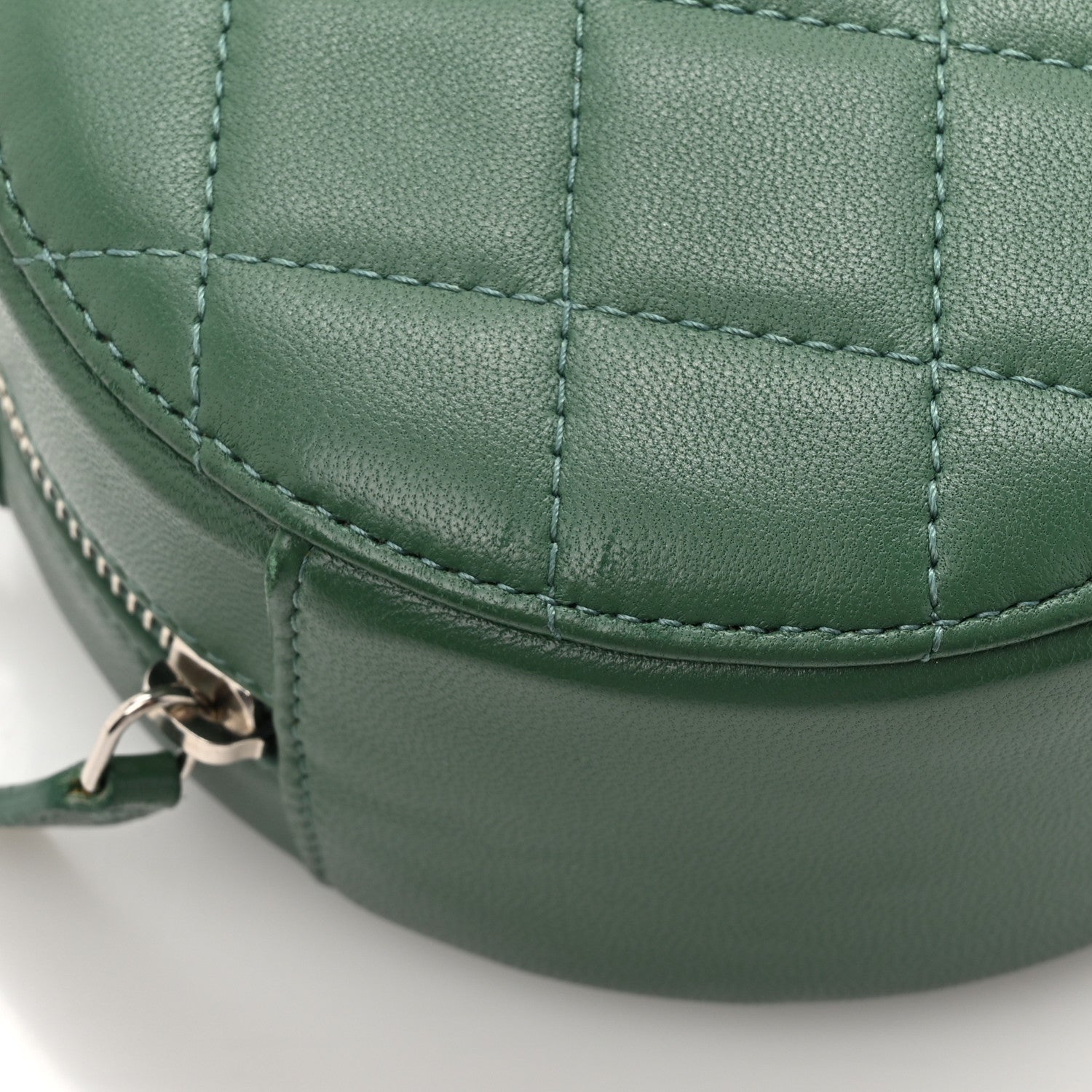 Lambskin Quilted Round Clutch With Chain Green