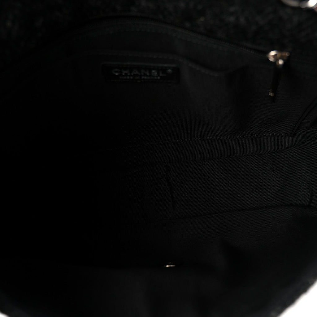Tweed Swarovski Crystal Leopard Jumbo Flap  Black